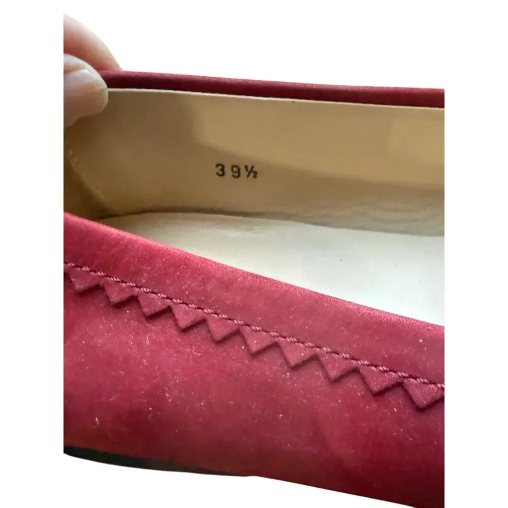 Tod’s Red Suede Studded Heel Accent Flats - 39.5